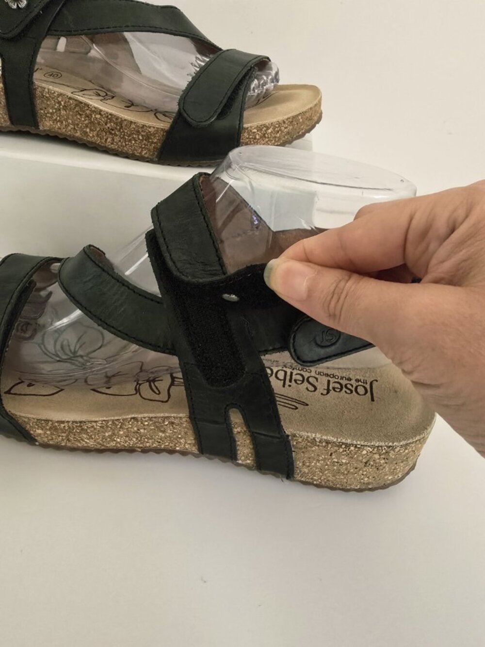 Josef Seibel Tonga 25 Black Leather Cork Open Toe Sandals 40 9 9.5 Shoes Womens - Picture 9 of 10